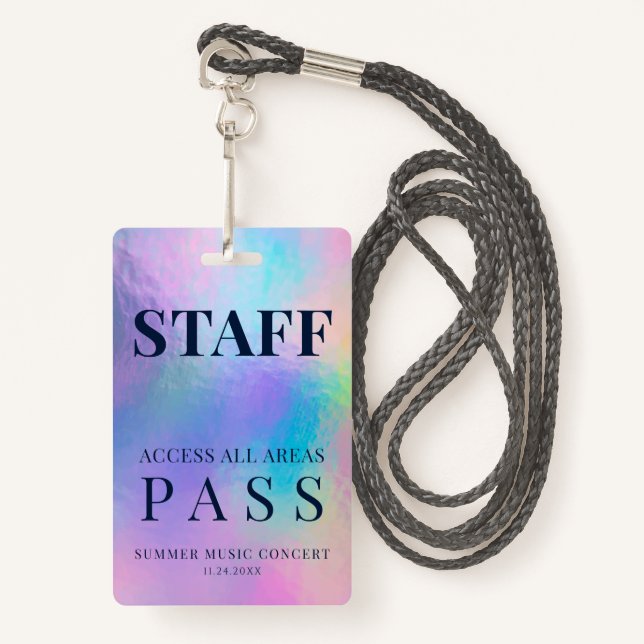 Staff Employee Pass Holographic Event Badge (Front with Lanyard)