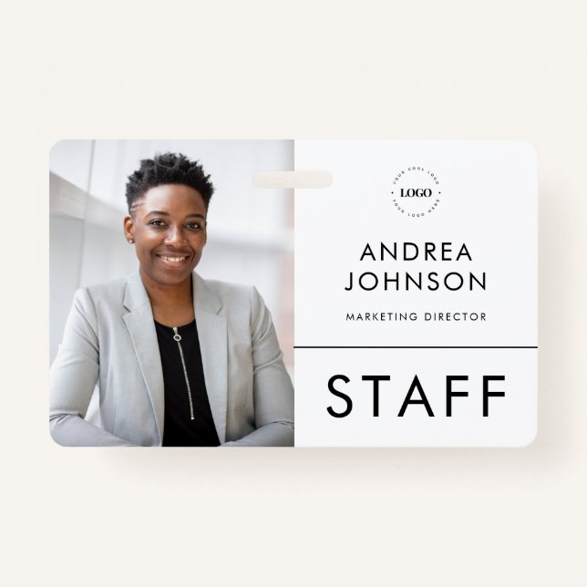 Staff Employee Photo ID Card with Custom Logo Text Badge (Front)