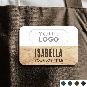 Staff Employee Woodgrain Rustic Company Logo Brown Name Tag