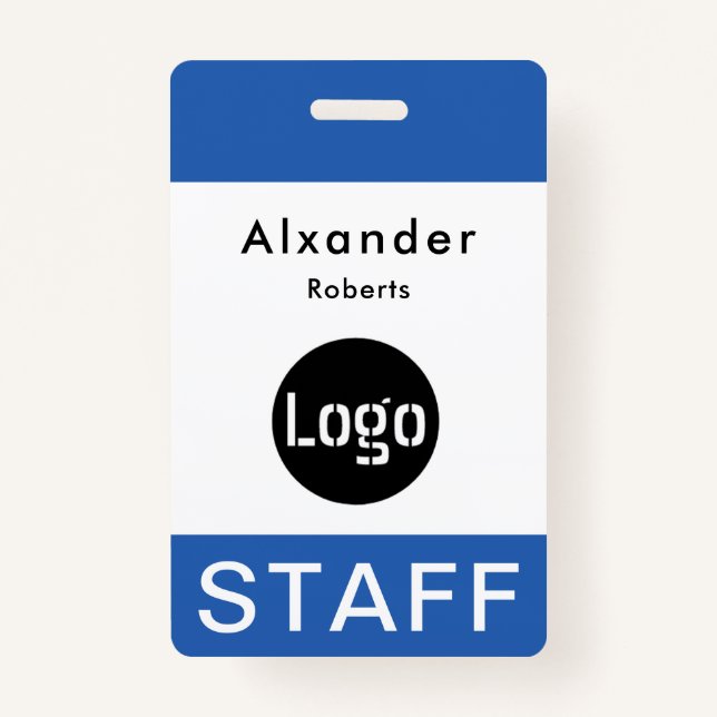 Staff Name Badge Blue, Custom Logo (Front)