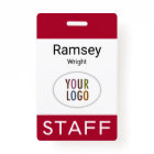 Staff Name Badge with Lanyard Custom Logo Red