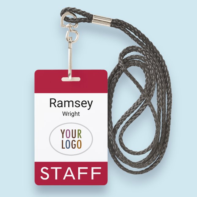 Staff Name Badge with Lanyard Custom Logo Red (MISOOK Red Vertical PVC Lanyard Name Badge)