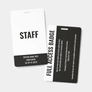STAFF Pass Full Access Music Festival White Badge