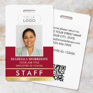 Staff Photo ID Badge Logo Elegant Red Gold