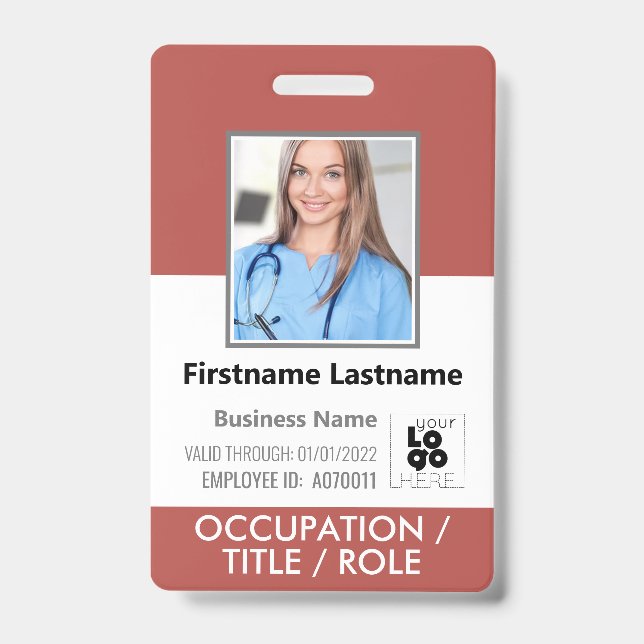 Staff Photo ID Card Barcode Logo Rectory Red Name Badge (Front)