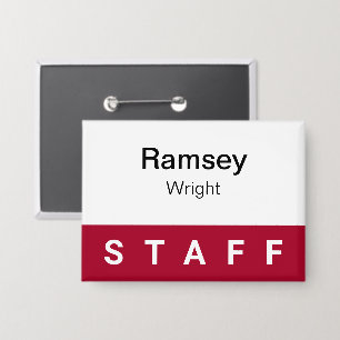 Staff Pin Back Name Badge 3.5 inch Button Dark Red