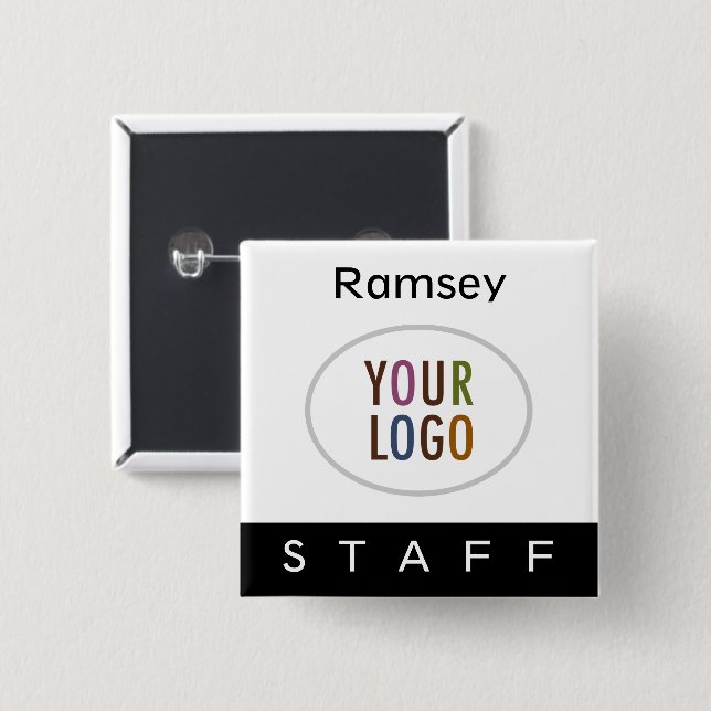 Staff Pin Back Name Badge with Logo Square Button (Front & Back)
