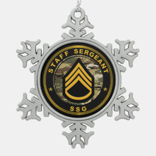 Staff Sergeant SSG Snowflake Pewter Christmas Ornament