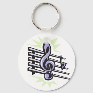 staff treble cleft music note design keychain