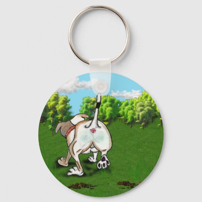 Staffie Smiles - bottoms up! - keyring (Front)