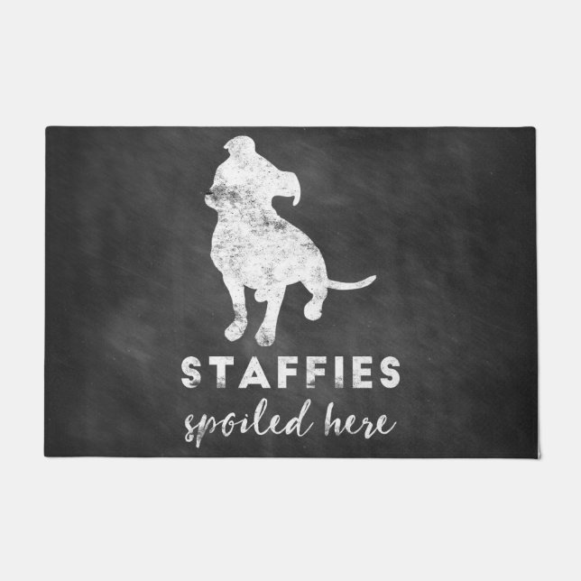 Staffies Spoiled Here Vintage Chalkboard Doormat (Front)
