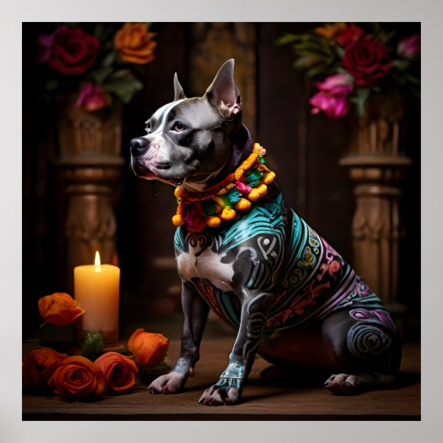 Staffordshire Bull Terrier Altar Day of the Dead Poster (Front)
