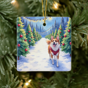 Staffordshire Bull Terrier at Christmas Tree Farm  Ceramic Ornament