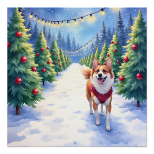 Staffordshire Bull Terrier at Christmas Tree Farm  Poster