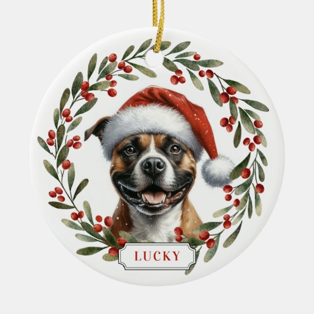 Staffordshire Bull Terrier Ceramic Circle Ornament (Front)