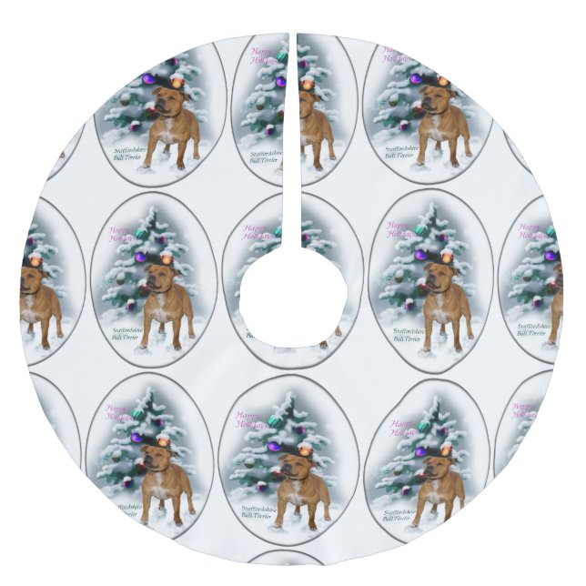 Staffordshire Bull Terrier Christmas Brushed Polyester Tree Skirt (Front)