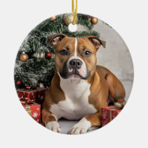 Staffordshire Bull Terrier Christmas Ceramic Ornament