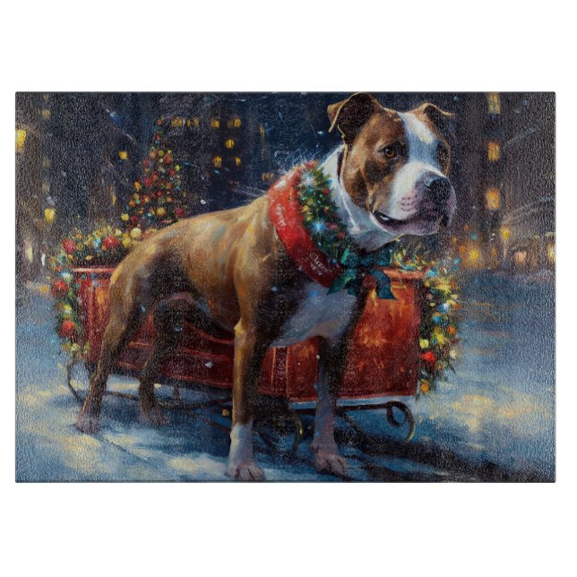 Staffordshire Bull Terrier Christmas Festive Cutting Board (Front)