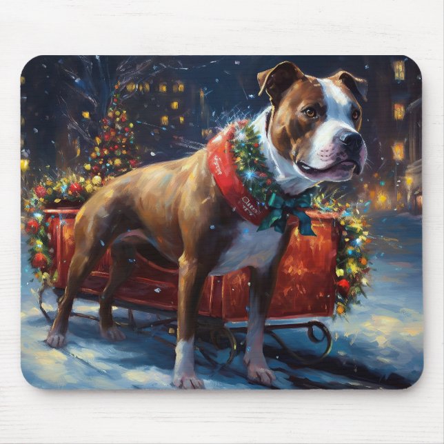 Staffordshire Bull Terrier Christmas Festive Mouse Pad (Front)
