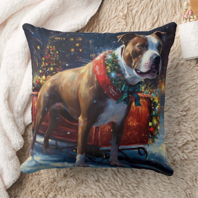 Staffordshire Bull Terrier Christmas Festive Throw Pillow (Blanket)