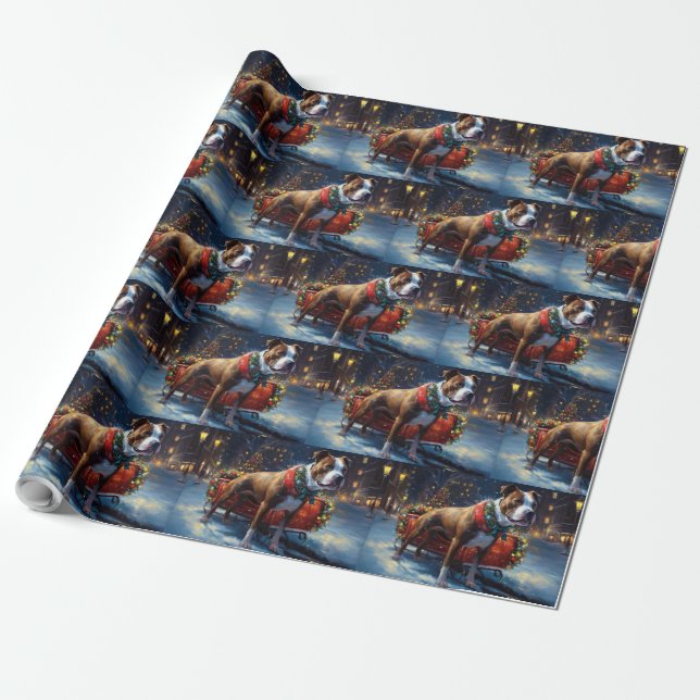 Staffordshire Bull Terrier Christmas Festive Wrapping Paper (Unrolled)