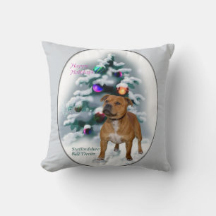 Staffordshire Bull Terrier Christmas Throw Pillow