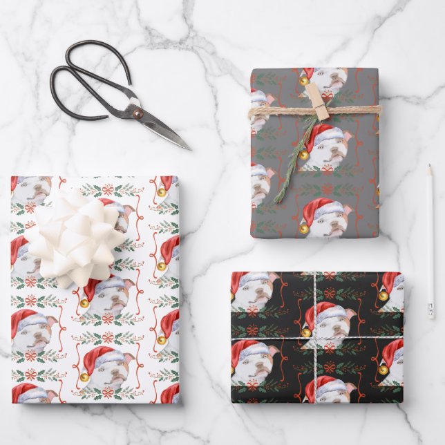 Staffordshire Bull Terrier Dog Christmas Wrapping Paper Sheet (Front)
