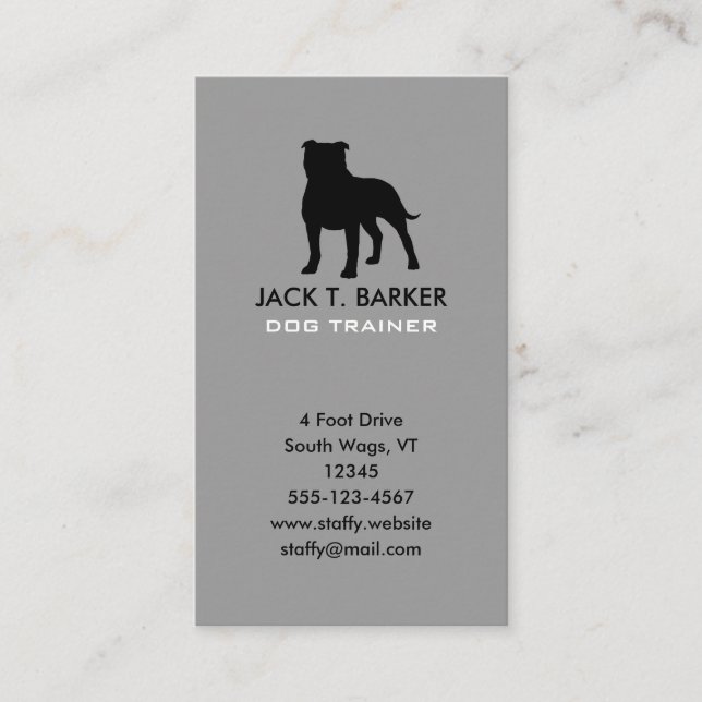 Staffordshire Bull Terrier Dog Silhouette Vertical Business Card (Front)