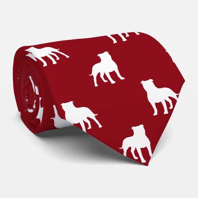 Staffordshire Bull Terrier Dog Silhouettes Pattern Tie (Rolled)