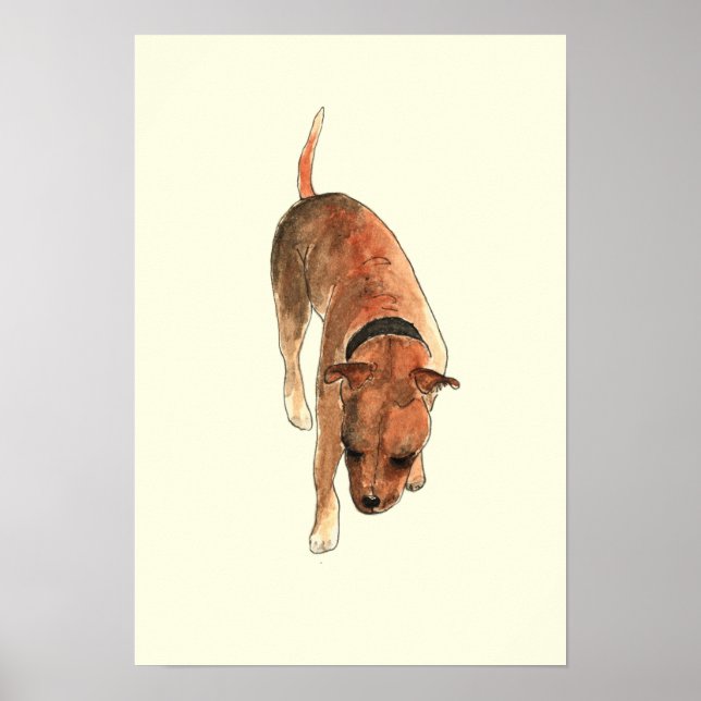 Staffordshire Bull Terrier Fun Watercolour Dog Art Poster (Front)
