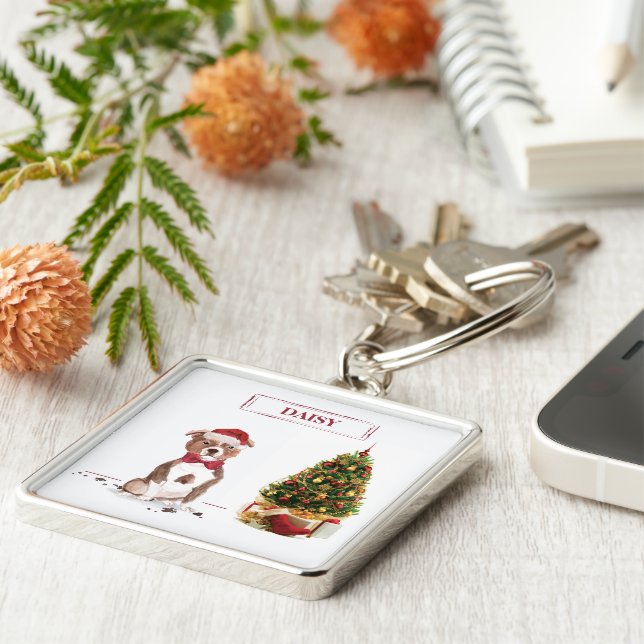 Staffordshire Bull Terrier Funny Christmas Dog Keychain (Side)