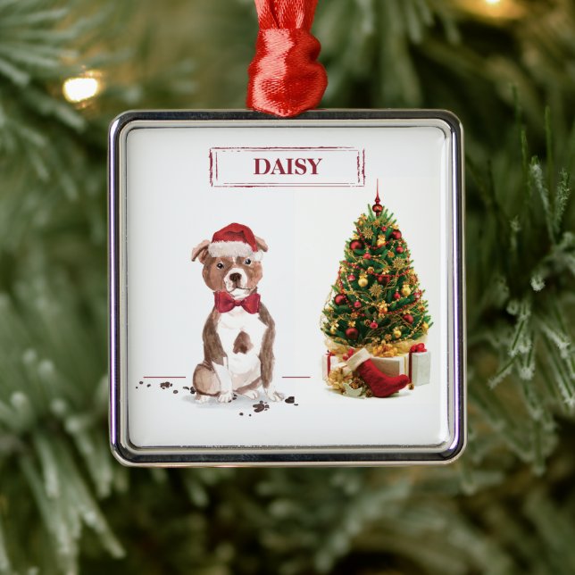 Staffordshire Bull Terrier Funny Christmas Dog Metal Ornament (Tree)