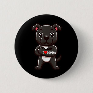 Staffordshire Bull Terrier I Love Grandpa Funny Do 2 Inch Round Button