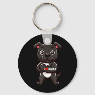 Staffordshire Bull Terrier I Love Grandpa Funny Do Keychain