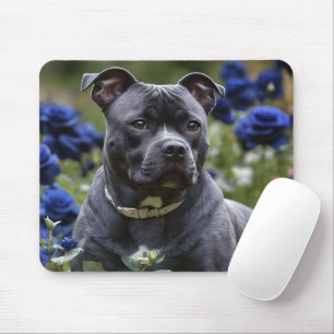 Staffordshire Bull Terrier In Blue Rose Garden,  Mouse Pad