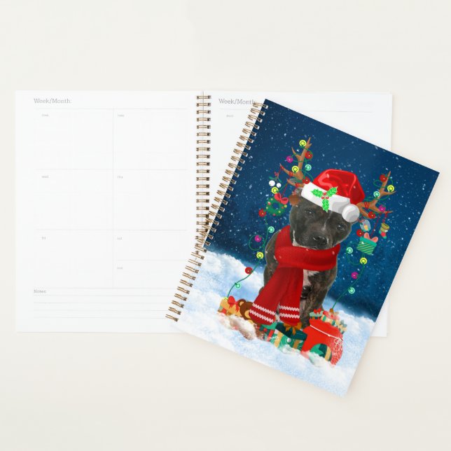 Staffordshire Bull Terrier in Snow with Christmas  Planner (Display)