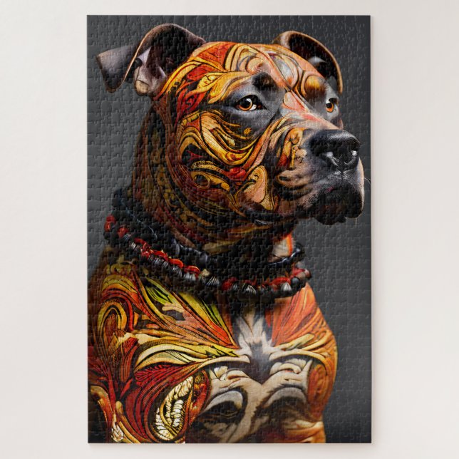 Staffordshire Bull Terrier in Warrior Attire Jigsaw Puzzle (Vertical)