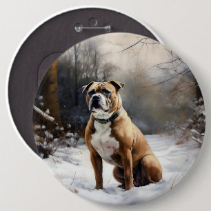 Staffordshire Bull Terrier Let It Snow Christmas 6 Inch Round Button