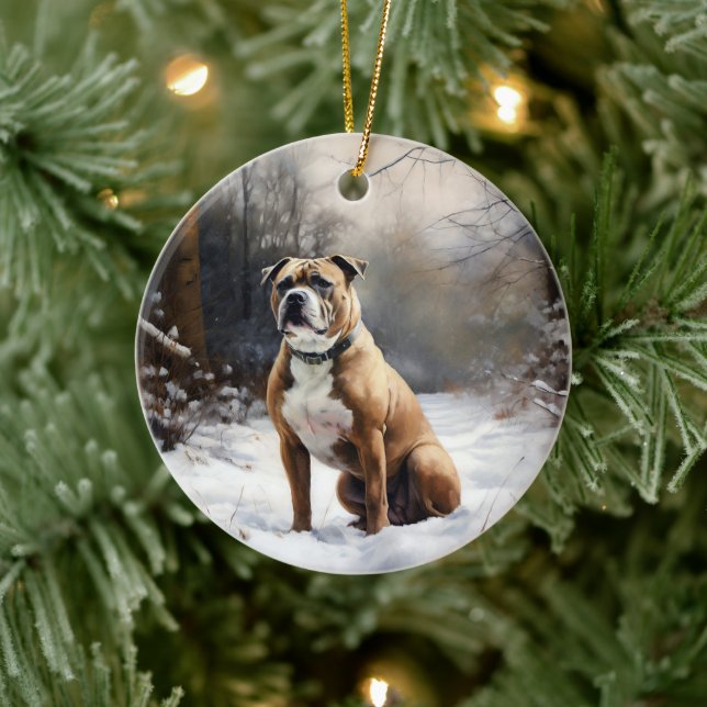 Staffordshire Bull Terrier Let It Snow Christmas Ceramic Ornament (Tree)