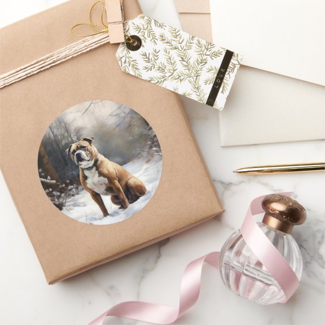 Staffordshire Bull Terrier Let It Snow Christmas Classic Round Sticker (Gifting)