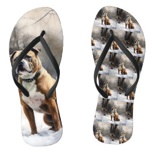 Staffordshire Bull Terrier Let It Snow Christmas Flip Flops