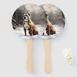 Staffordshire Bull Terrier Let It Snow Christmas Hand Fan