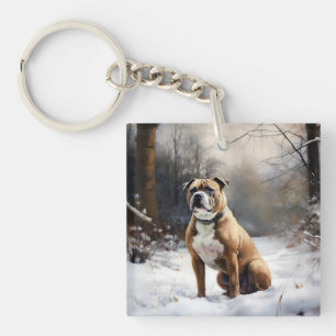 Staffordshire Bull Terrier Let It Snow Christmas Keychain