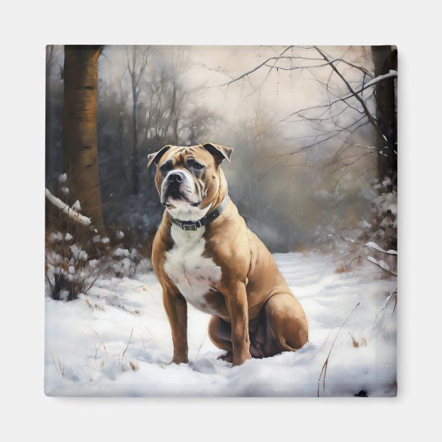 Staffordshire Bull Terrier Let It Snow Christmas Magnet (Front)
