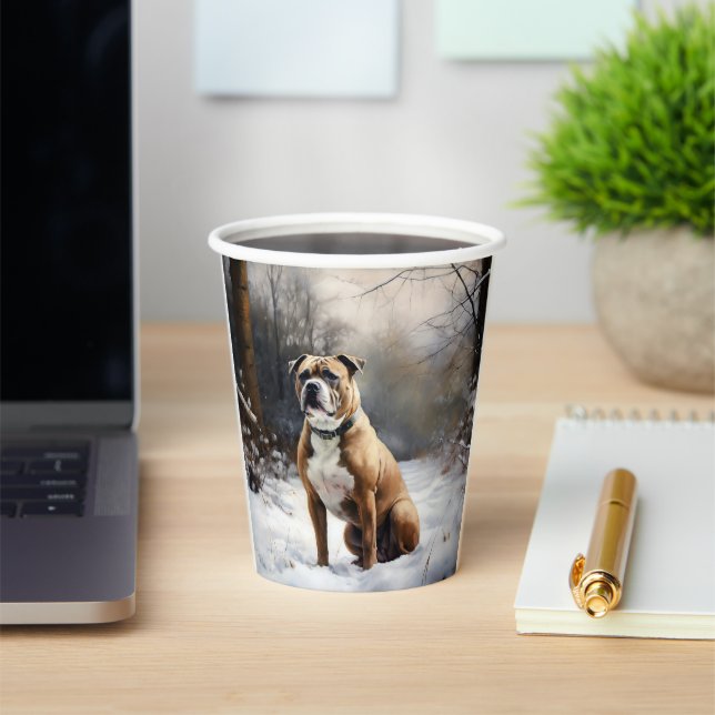 Staffordshire Bull Terrier Let It Snow Christmas Paper Cups (Insitu)