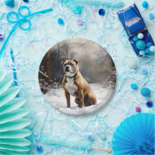 Staffordshire Bull Terrier Let It Snow Christmas Paper Plate