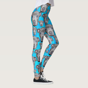 Staffordshire Bull Terrier Puppy On Aqua Blue, Leggings