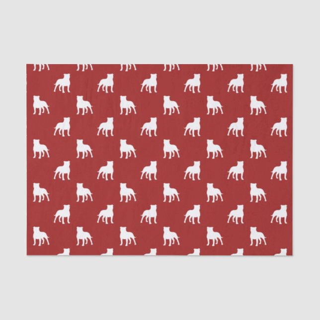 Staffordshire Bull Terrier Silhouettes Pattern Red Tissue Paper (Front)