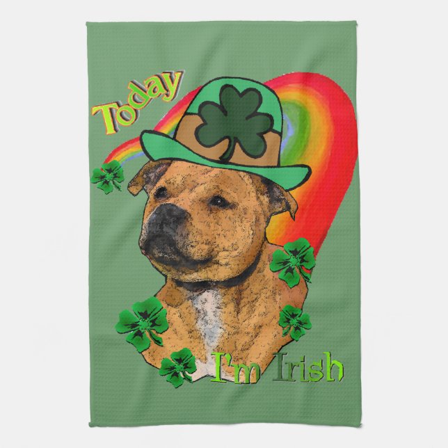 Staffordshire Bull Terrier St Patricks Kitchen Towel (Vertical)