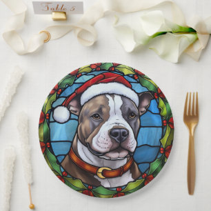 Staffordshire Bull Terrier Stained Glass Christmas Paper Plate